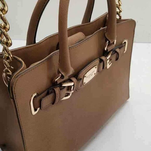 Michael Kors MK Designer Hamilton Saffiano Satchel Tan Purse Handbag - Picture 3 of 10